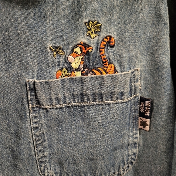 Disney Winnie the Pooh Long Sleeve Denim Button Up Shirt with Corduroy Collar - Picture 3 of 8